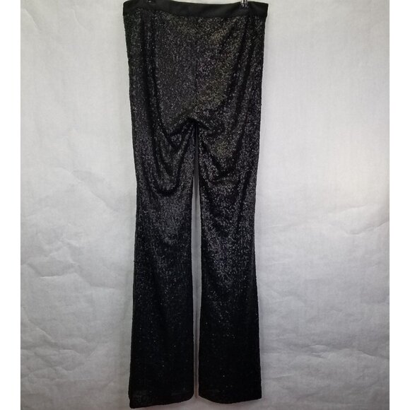 Akira Chicago Flare Pants Women L High Waist Semi Sheer Sequin Black Sparkle NEW - Picture 8 of 16